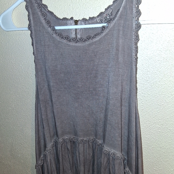 POL Sweet And Simple Brown Lace Trimmed Tunic Length Tank/Dress L - Picture 4 of 8